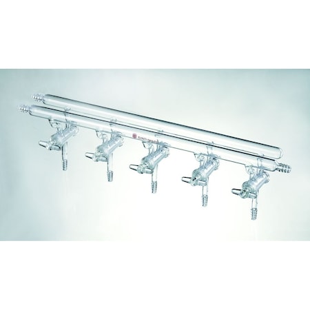 Synthware MANIFOLD, VACUUM/INERT GAS, ALL GLASS, 3 PORT, 300mm, 3 HOSE M421003